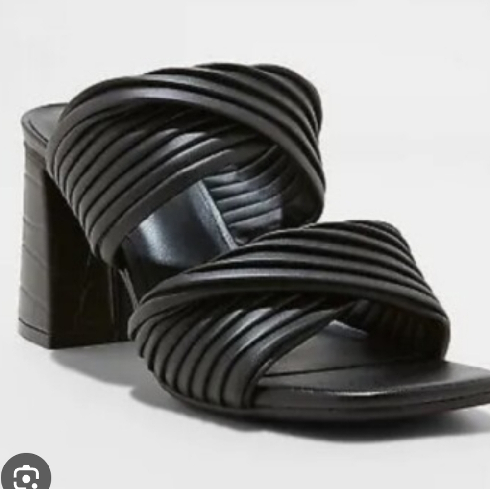 A New Day Black Chunky Heel Mules